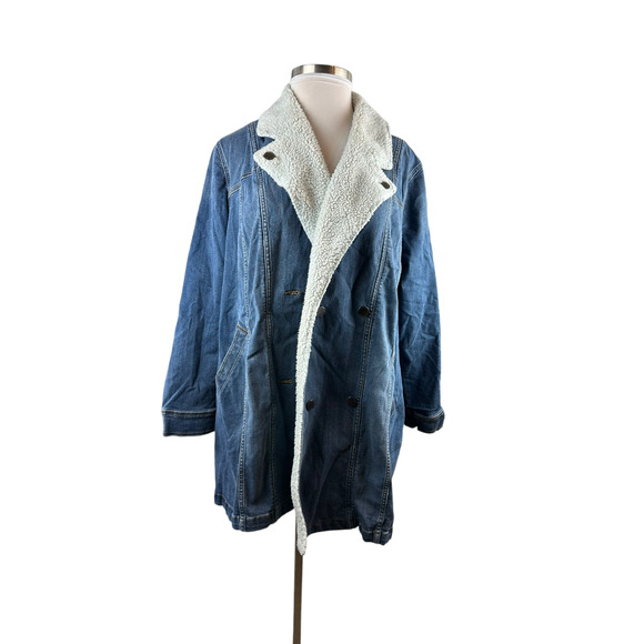 Lane Bryant Midi Denim Jacket Medium Wash Sherpa Women's Plus Size 26/28 H14229 - Picture 2 of 13